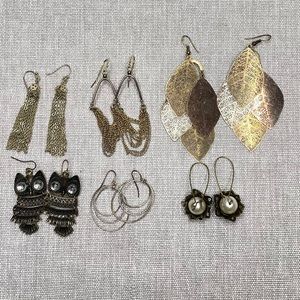 Lot of 6 Mixed Metals Dangle, Chandelier Earrings